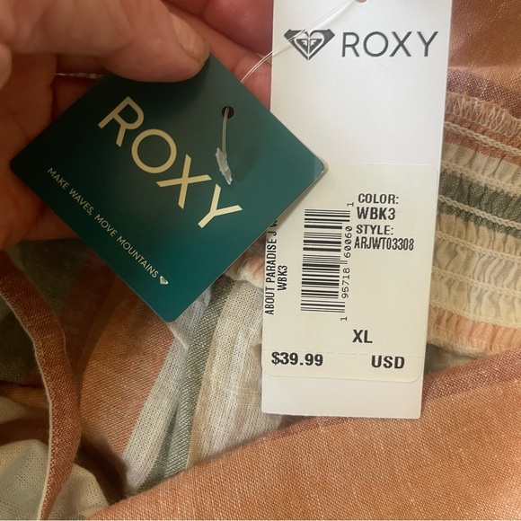Roxy multicolor stripe spaghetti strap boho tank top NWT XL - Picture 10 of 11